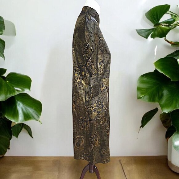 Vintage 1950s Dream Wear House Dress Black and Gold Asian Print Size M/L - Picture 11 of 15